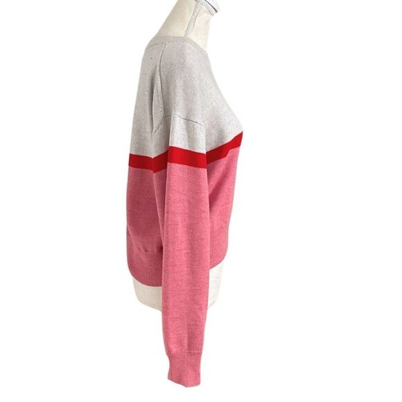 ARITZIA WILFRED FREE CAELA MERINO WOOL PINK GREY COLORBLOCK EMBROIDERED SWEATER - Picture 3 of 11
